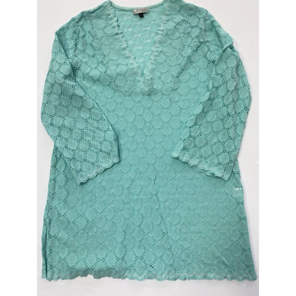 J. Valdi Aqua Blue Lace Swim Cover Up Dress Size 1X Plus Boho Summer Beach